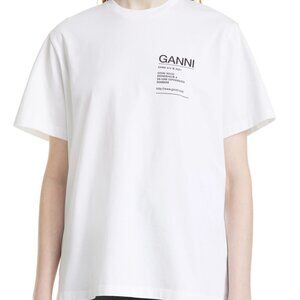 GANNI Butterfly Graphic Logo Tee – White, Size S